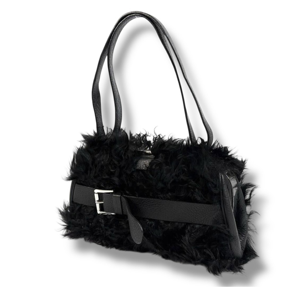 Michael Kors Shearling Fur Leather Handbag Silver HW KISSLOCK BEAUTIFUL VINTAGE
